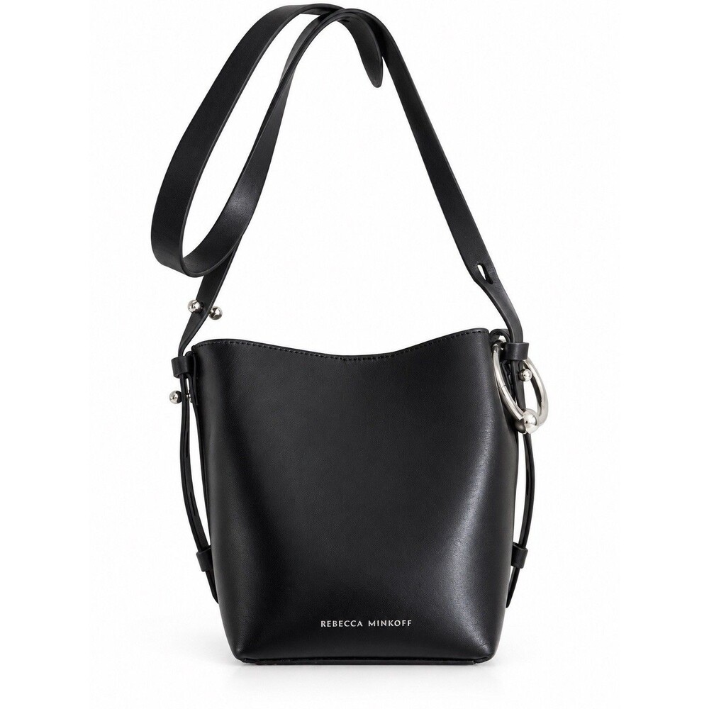Rebecca Minkoff Black Leather Bucket Bag Adjustable Strap Silver Hardware